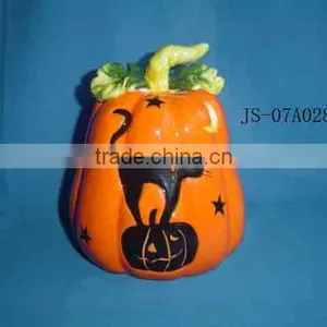 Ceramic Pumpkin Decoration With Cat/ Halloween Items thumbnail-1