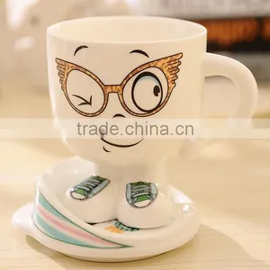Promotional Gift Navy Ceramic Water Tea Milk Coffee Cup Mug With Handle and Lid thumbnail-4