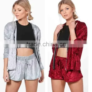 Velvet Jackets Velour Short And Hoodie Jackets Set, Wholesale Designer Clothing thumbnail-1