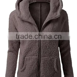 Women's Winter Autumn Clothing China Full Zip Lightweight Long Sleeve Zipper Up Teddy Sherpa Fleece Hoodie Sweatshirt Jackets thumbnail-5