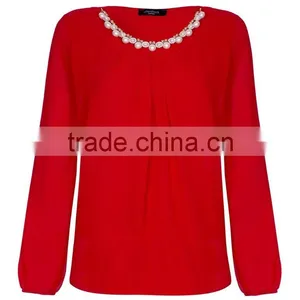 Necklace Detail Red Chiffon Top,china Top Ten Selling Products,girls Fancy Top thumbnail-4