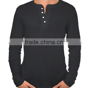 2016 Latest Men Long Sleeve Plain Solid Color Round Button Collar t Shirt thumbnail-3