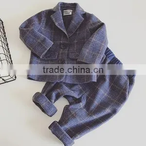 Spring Autumn 2017 New 2 Piece Leisure Check Jacket Long Sleeve and Pans for Little Boys thumbnail-1