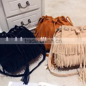 Small Bucket Women Tote Bag 2016 High Quality Tassels Genuine Leather Bag Women Messenger Bags Famous thumbnail-1