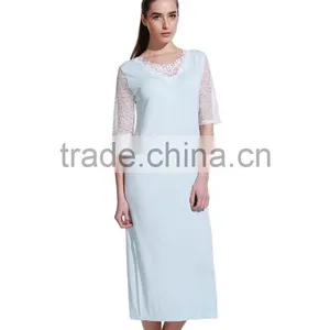 Wanyu Seamless Ladies Seamless Short Lace Sleeve Long Dress thumbnail-1