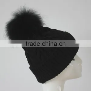 Myfur Stylish Pom Pom Winter Knit Hats Natural Real Raccoon Fur Balls Wholesale Custom Beanie Hat thumbnail-2