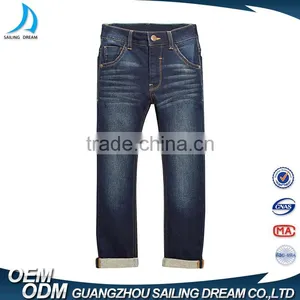 OEM Service 100% Cotton Roll Hem Skinny Hand Brush Jeans Trousers for Children thumbnail-2