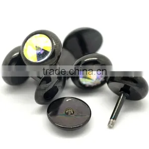 4PCs Cool 16 Gauge 316L Surgical Grade Steel Clear AB Color Rhinestone Fake Ear Plugs thumbnail-3