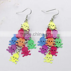 New Fashion Copper Filigree Stamping Earrings Halloween Skull Multicolor Enamel 74mm thumbnail-1
