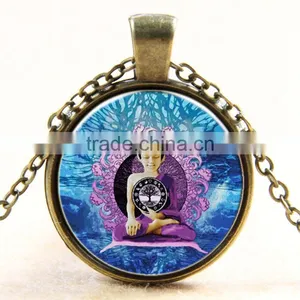 XP-TGN-LT-124 Best Price Life Tree Charm Cabochon Round Glass Antique Gem Mandala Time Gemstone Necklace For Promotional Gift thumbnail-2