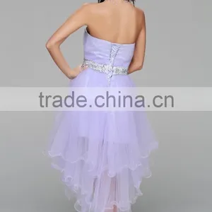 New Design High Quality Crystal Beaded Tull Neck Hanging Medium Short Strapless Sexy Prom Gown Party Dress thumbnail-3