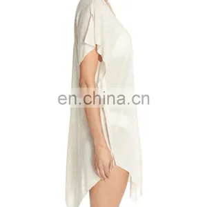 C55 Handkerchief Hem Crocheted Neckline Beach Cover-up Tunic Kaftan thumbnail-2