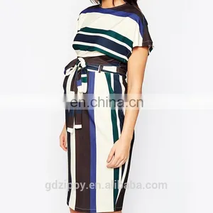 Short Sleeve Tie Waist Detail Stripe OEM Fashion Maternity Wear thumbnail-2
