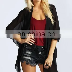 WATERFALL CHIFFON KIMONO Latest Beach Kimono Soft Polyester Fabric Embroidered Kimono thumbnail-1