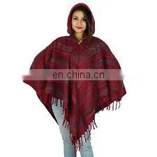 Indian Long Ponchos Poncho Plus Size Clothing Boho Gypsy One Size With Hood Women Ponchos Long Top Wool Blend Winter Sweater thumbnail-3
