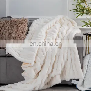 High Quality Spain Cozy 70%Acrylic 30%Polyester White Furry Throw Spandex Blanket For Winter Warm thumbnail-1