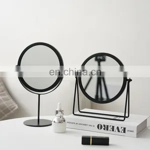 Single Side Round Makeup Mirror Rotation Gold Black Color Metal Cosmetic Mirrors Round Glass Make Up Mirror With Stand thumbnail-1