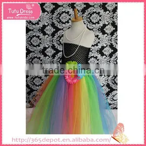 Light Rainbow Color Flower Fluffy Voile Girl's Dress Children Frocks Designs thumbnail-5