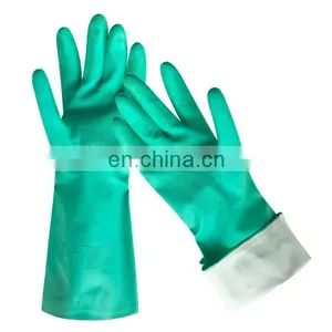 15 Mil Custom Printed Heavy Long Cuff Green Flock Lined Nitrile Gloves Chemical Industrial Acid Alkali Resistant Gloves thumbnail-5