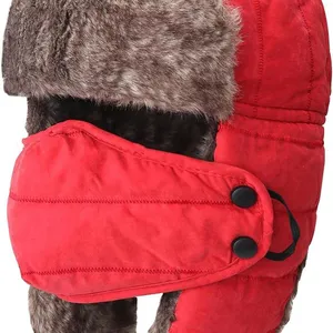 Men's Trooper Trapper Hat Warm Winter Hats With Removable Face Mask Earflaps Faux Fur Hunting Outdoor Hat thumbnail-1