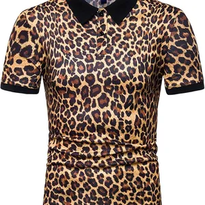 Men's Fashion Leopard Print T-Shirt Polo Leopard Short Sleeve Casual Polo Shirt Contrast Collar Golf Tennis Tops thumbnail-1