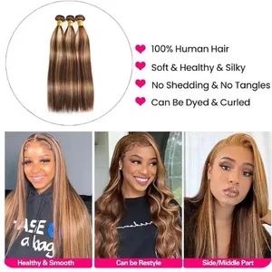 Highlight 4/27# Straight Bundle 100% Human Hair Virgin Hair no Shedding no Tangle thumbnail-4