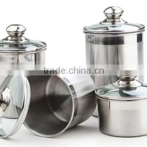5'' Stainless Steel Airtight Canister Set With Glass Lid thumbnail-2