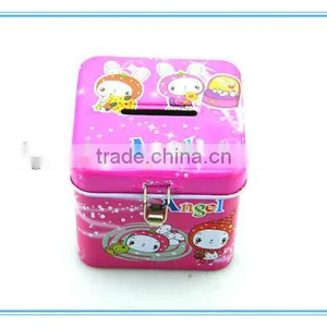 High Quality Square Tin Coin Box Tin Saving Bank /coin Bank With Lock thumbnail-1