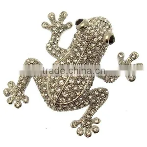 Custom-made Silver Tone Clear Crystal Large Frog Brooch thumbnail-1