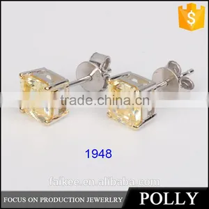 High Polished Gold Plated Crystal Zircon Silver Earrings thumbnail-6