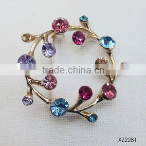 Multi Color Rhinestones Fashion Flower Brooch Wholesale Gold Platting Branch Brooch thumbnail-1