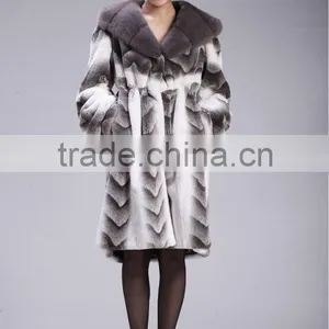Grey Mink Hooded Dyed Rex Rabbit Fur Coat thumbnail-1