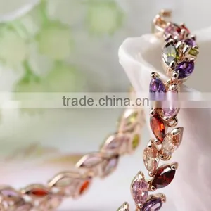 18K Rose Gold Plated Marquise-cut AAA Multicolour Cubic Zircon Bracelet Bangle European Vintage Charm Bracelet thumbnail-6