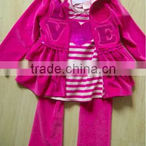 2015 Wholesale Children Clothing Set Girls Boutique 3pcs Outfits With Coat With Hood thumbnail-1
