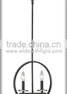 UL CUL Listed Painted Black Metal Pendant Lamp With Circle Hanging And Double Candle Lights C50361 thumbnail-1