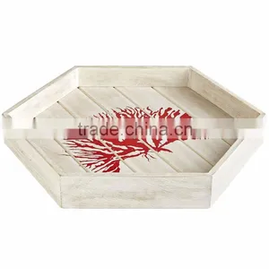 High Quality Best Selling Coral Reef Hexagonal Wood Tray Table thumbnail-1