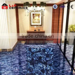 32x32 Super Glossy Blue Polished Porcelain Floor Tile thumbnail-1