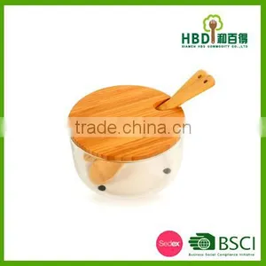 Large Glass Salad Bowls With Bamboo Lid thumbnail-1