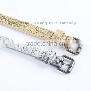 Wholesale Western Women's Silver Cracked Leather Skinny Belt thumbnail-1