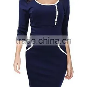 Women's Retro Navy Style 1/2 Sleeve Slim Bodycon Business Pencil Dress thumbnail-1