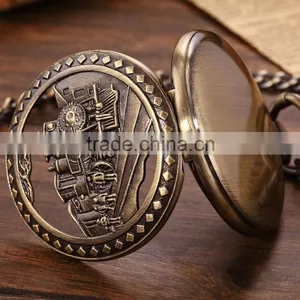 Bronze Steam Train Men Analog Necklace Chain Pocket FOB Quartz Watch thumbnail-5
