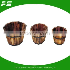 Handmade Wooden Flower Barrel Planter Pot Unique Design For Home And Garden thumbnail-1
