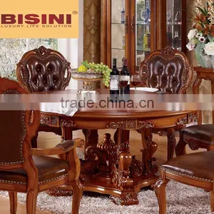 Bisini Antique Style Solid Wood Round Dining Table With Lazy Suzan thumbnail-1