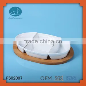 Ceramic Set, Snack Serving Dish With Wood Tray,multiserver Porcelain Servers With Bamboo Tray thumbnail-1