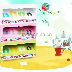 Three Layers of Colorful Wooden Lovely Children Shoe Rack thumbnail-1