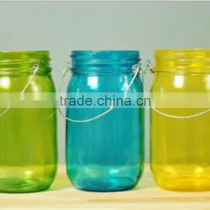 Mason Jar Lantern With Pink Glass and Gold Accents thumbnail-2