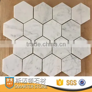 Large Herringbone Marble Herringbone Tiles 50x100mm on Mesh thumbnail-3