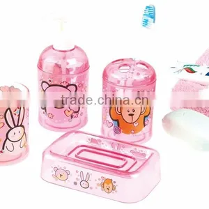 4pcs Plastic Bathroom Set With Different Colour and Decal thumbnail-2