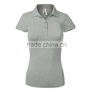Good Quality Work Wear Design Sport Gym Clothes Heather Grey Gray Women Short Sleeve Cotton Polo Shirt Design With Combination thumbnail-1