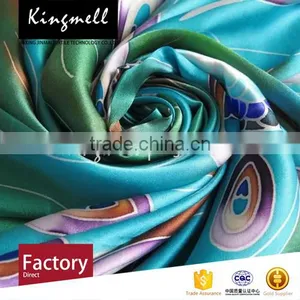 Custom Peacock Pattern Digital Print OEM Silk Crepe Scarf thumbnail-3